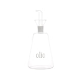 Oliera conica in vetro borosilicato con beccuccio anti-goccia e scritta "olio".