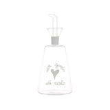 Oliera conica in vetro borosilicato con beccuccio anti-goccia e scritta "un goccio di aceto".