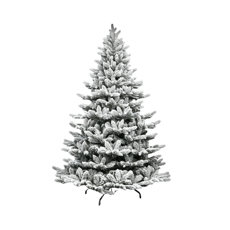 Albero di Natale innevato dalla forma conica, con chioma folta e fitta ricoperta da un intenso effetto neve sui rami