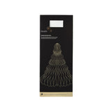 Confezione decorazione natalizia in carta bianca a forma di albero, con grafica dorata del prodotto e finestra che mostra il colore interno.