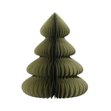 Decorazione natalizia a nido d’ape in carta verde a forma di albero di Natale, con profili ondulati e struttura autoportante.