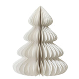 Decorazione natalizia in carta bianca a forma di albero di Natale alto 90 cm, con profili ondulati e struttura autoportante.