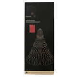 Confezione decorazione natalizia in carta rossa a forma di albero alto 90 cm, con grafica dorata del prodotto.