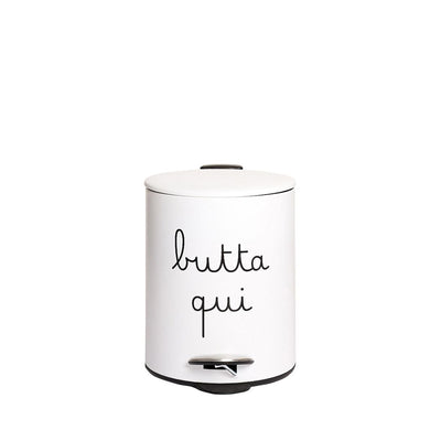 Pattumiera da 5 L bianca con scritta nera "butta qui".