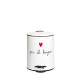 Pattumiera da 5 L bianca con scritta nera "per il bagno".