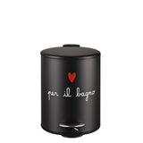 Pattumiera da 5 L nera con cuoricino rosso e scritta bianca "per il bagno".