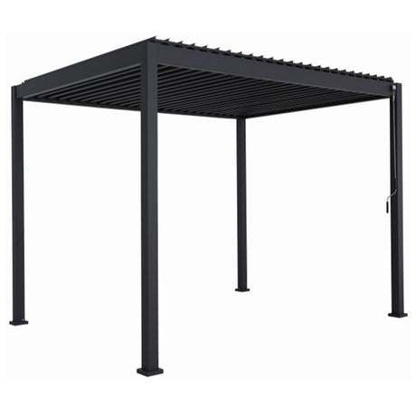 Pergola bioclimatica 3x4m da esterno con struttura in alluminio antracite e copertura a lamelle orientabili.
