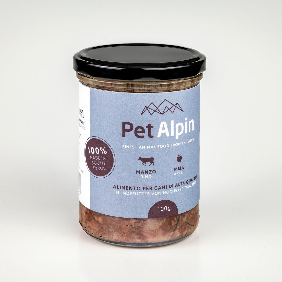Barattolo Pet Alpin alimento per cani manzo e mele 100g - cibo umido premium dal sud Tirolo