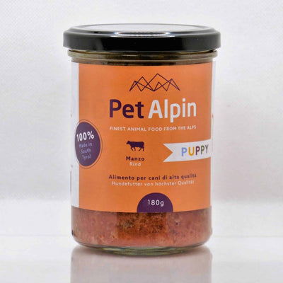 Barattolo Pet Alpin Puppy alimento per cuccioli manzo 180g - cibo umido premium dal sud Tirolo