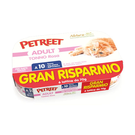 Petreet Adult Tonno Rosa con pesce dell'oceano in gelatina per gatti adulti. Multipack 6 lattine da 70g. Gran Risparmio.