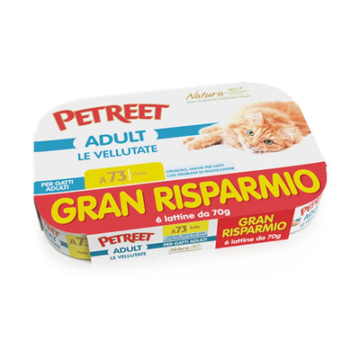 Petreet Adult Le Vellutate A73 Pollo cremoso per gatti, ideale per problemi di masticazione. Multipack 6x70g.