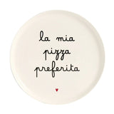 Piatto per pizza in gres con diametro di 31,5 cm e scritta "la mia pizza preferita".