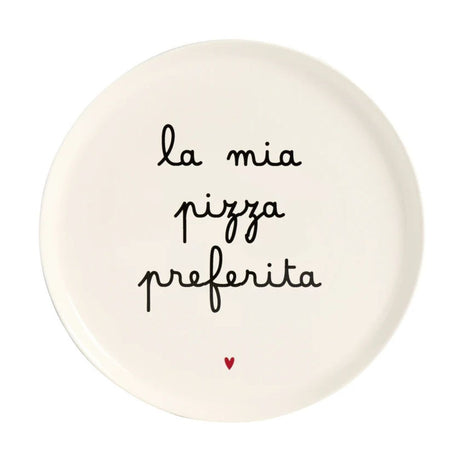 Piatto per pizza in gres con diametro di 31,5 cm e scritta "la mia pizza preferita".