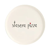 Piatto per pizza in gres con diametro di 31,5 cm e scritta "stasera pizza".