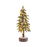 Pinetto di Natale innevato Garden Team da 50 cm con luci LED bianco caldo, rami folti e base in tronco di legno.