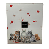 Scatola del plaid 130cmx160cm raffigurante la stampa presente sul plaid con cuoricini rossi e un gruppo di gatti.