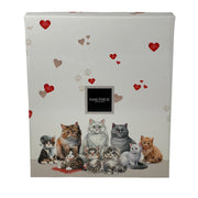 Scatola del plaid 130cmx160cm raffigurante la stampa presente sul plaid con cuoricini rossi e un gruppo di gatti.