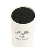 Interno in polipropilene nero del portacoltelli in grès bianco con scritta "coltelli da cucina".