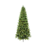 Albero di Natale slim verde con chioma folta e numerose luci calde integrate distribuite uniformemente sui rami