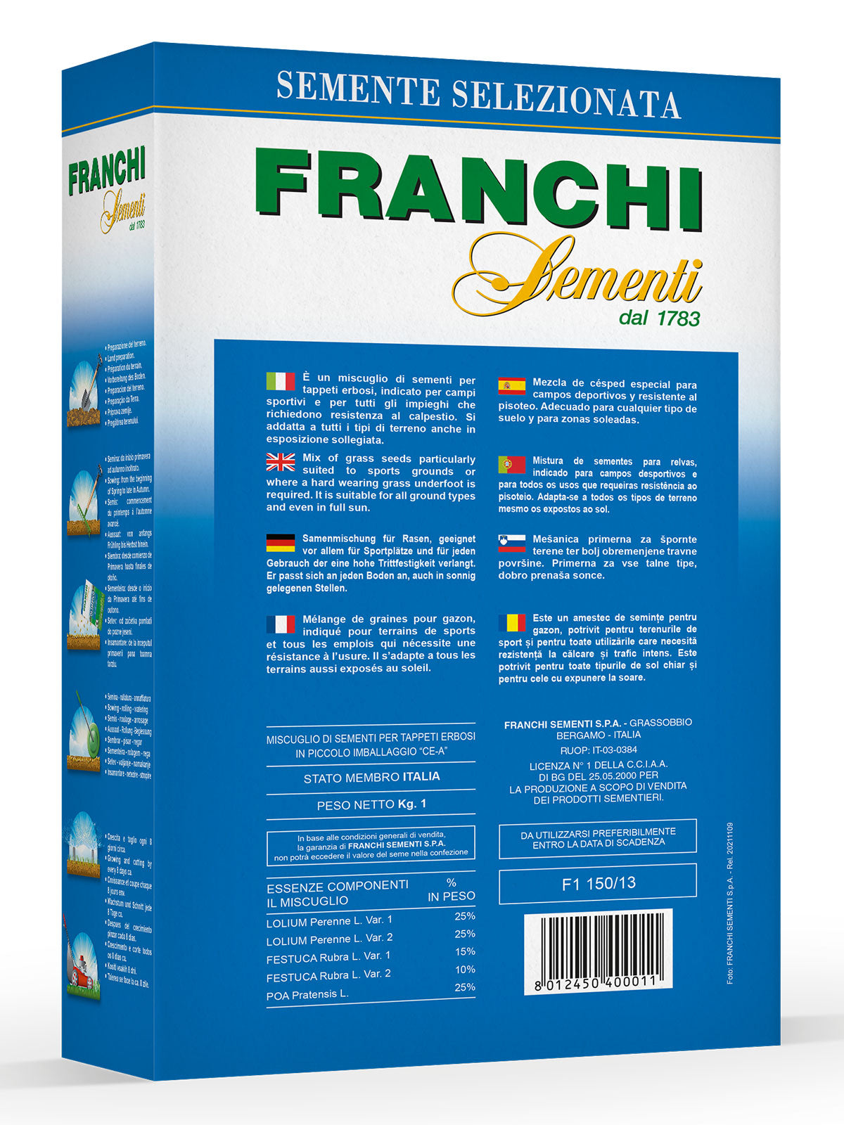 Retro della confezione prato olimpico Franchi Sementi