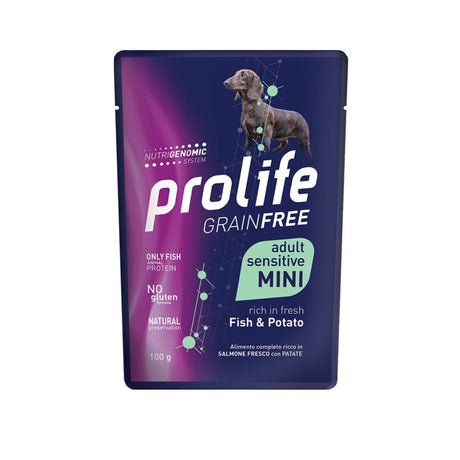Prolife Grain Free Adult Sensitive Mini al pesce e patate per cani di piccola taglia, confezione da 100 g