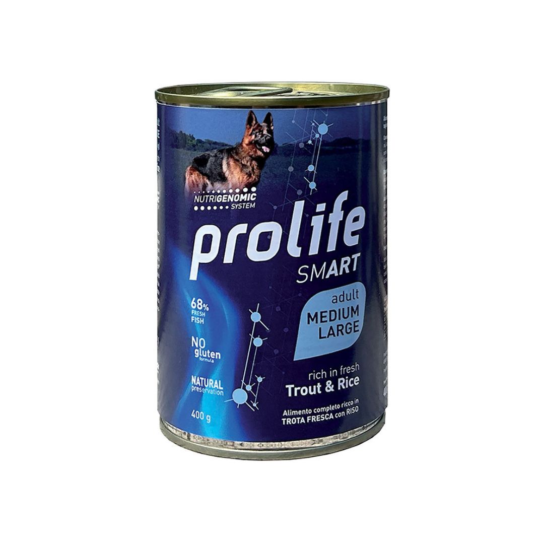 Prolife Smart Adult Medium Large alla trota e riso per cani medi e grandi, lattina da 400 g