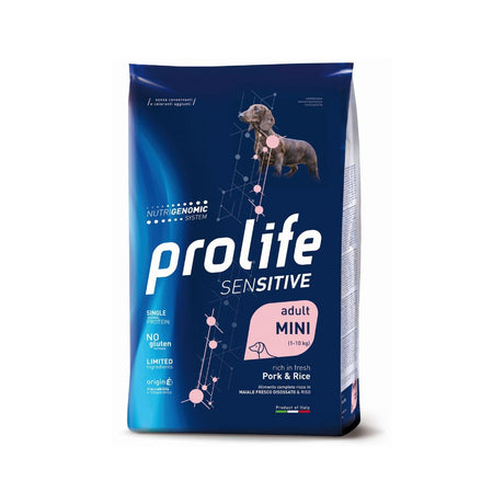 Prolife Sensitive Adult Mini maiale e riso alimento secco per cani di piccola taglia, sacco da 600 g
