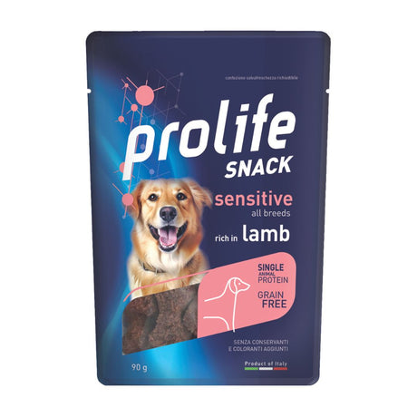 Prolife Snack Sensitive all breeds con agnello, monoproteico grain free per cani, confezione da 90 g