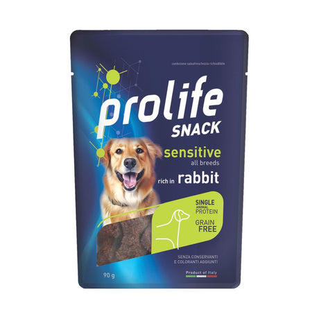 Prolife Snack Sensitive all breeds con coniglio, monoproteico grain free per cani, confezione da 90 g