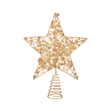 Puntale per albero di Natale a stella oro con perline e micro LED a luce calda