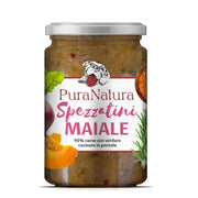 Vasetto PuraNatura da 300g di cibo umido per cani con verdure e maiale.