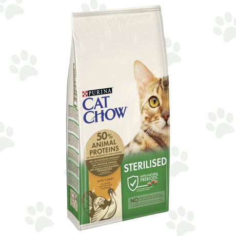 Confezione da 10 kg di crocchette per gatti adulti sterilizzati Cat Chow con tacchino.