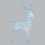 Decorazione natalizia 3D a forma di renna da 105 cm illuminata da micro LED a luce bianco freddo, su sfondo grigio chiaro.