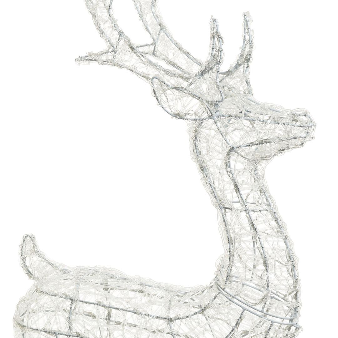 Testa della struttura in acrilico trasparente a forma di renna 3D alta 125 cm su sfondo bianco.