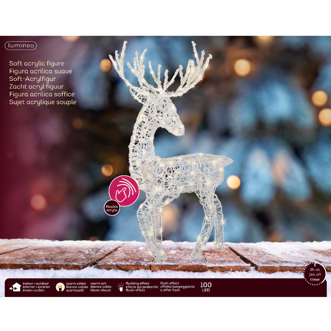 Confezione della figura luminosa trasparente a forma di renna.