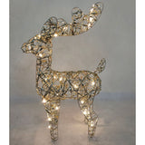 Figura natalizia a forma di renna realizzata in filo metallico dorato con micro LED bianco caldo alta 37 cm.