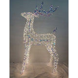 Figura luminosa natalizia a forma di renna con struttura in PET iridescente e micro LED bianco freddo alta 100cm.