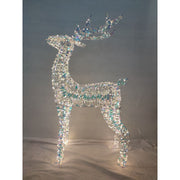 Figura luminosa natalizia a forma di renna con struttura in PET iridescente e micro LED bianco freddo alta 80cm.