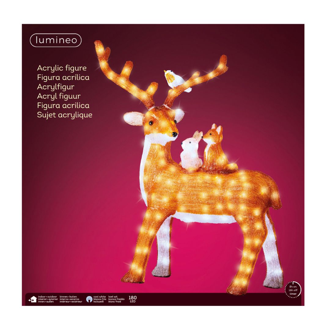 Renna luminosa con animali della foresta