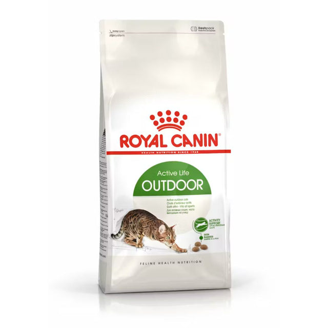 Confezione Royal Canin Active Life Outdoor per gatti attivi che vivono all'aperto, crocchette con gatto tigrato in movimento