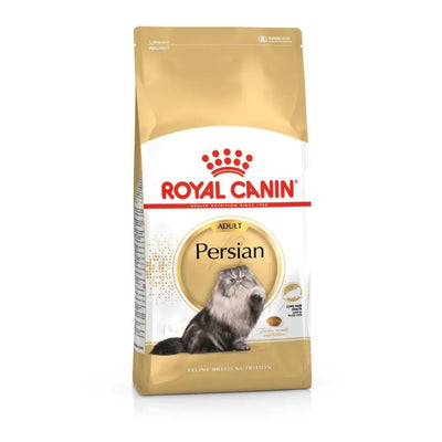 Confezione Royal Canin Adult Persian con immagine di gatto persiano sul packaging dorato e bianco