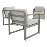 Poltrona del salotto da giardino Vision vista laterale con struttura verde salvia e cuscini beige