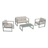 Salotto da giardino Vision composto da divanetto, due poltrone e tavolino basso verde salvia con cuscini beige