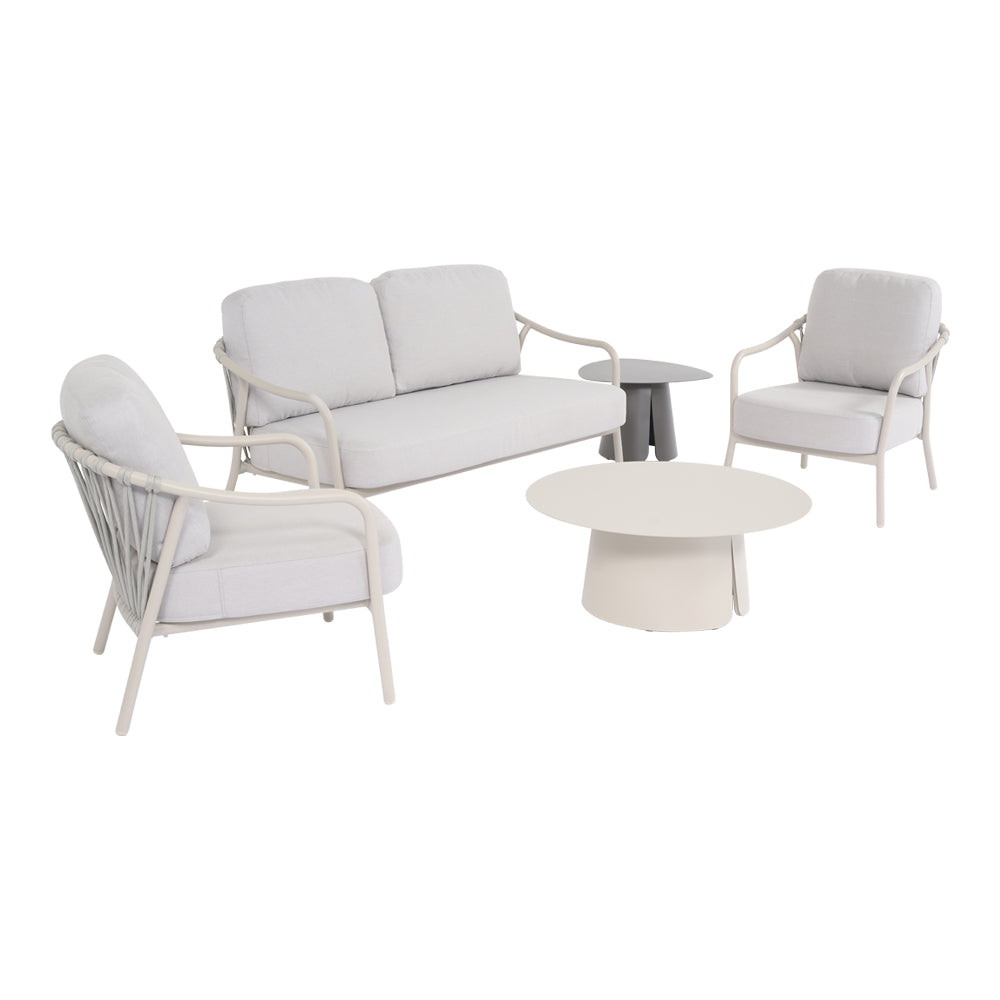 Salotto da giardino Nora con divanetto, due poltrone e tavolino basso color crema