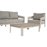 Salotto da giardino Taylor con divanetto, poltrona, tavolino basso e cuscini beige