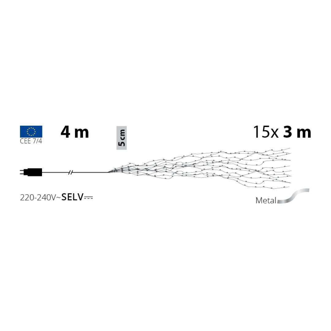 Schema della cascata da 900 micro LED con cavo 4 m 15 fili con LED di 3 m.
