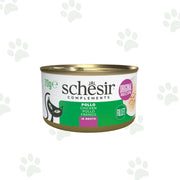 Lattina Schesir dell'alimento umido complementare per gatto con filetti di pollo in brodo 70 g.