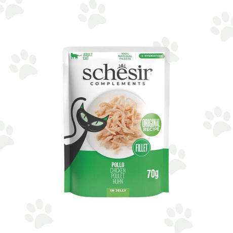 Bustina Schesir dell'alimento umido per gatto con filetti di pollo in gelatina 70 g.
