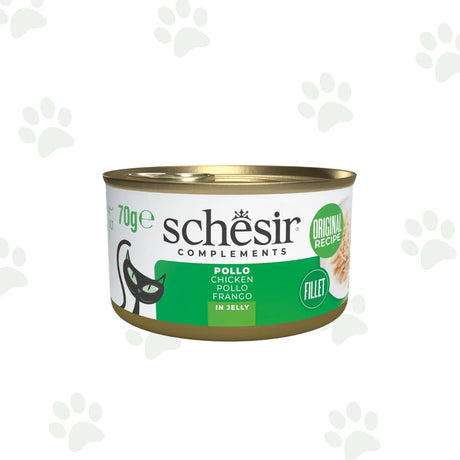 Lattina Schesir dell'alimento umido complementare per gatto con filetti di pollo da 70 gr.