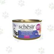 Lattina Schesir dell'alimento umido complementare per gatto con filetti di pollo e manzo da 70 g.